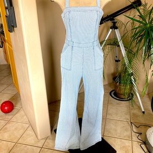 Vintage-inspired, striped denim, overalls
